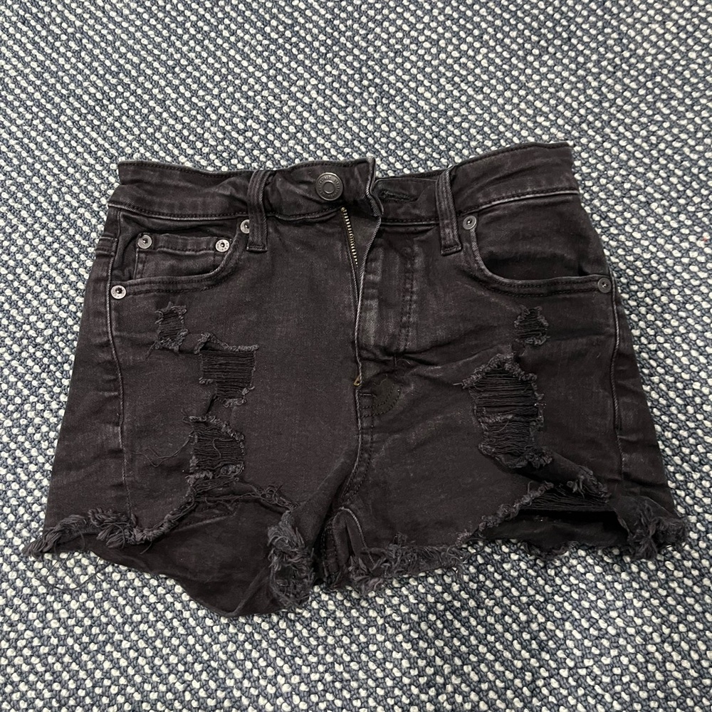 AEROPOSTALE Black wash High-Rise Denim Shorty Shorts